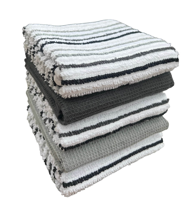OLIVIA ROCCO 5 Pack Cotton Kitchen Tea Towels Striped Ribbed Waffle 45cm x 65cm Quick Dry