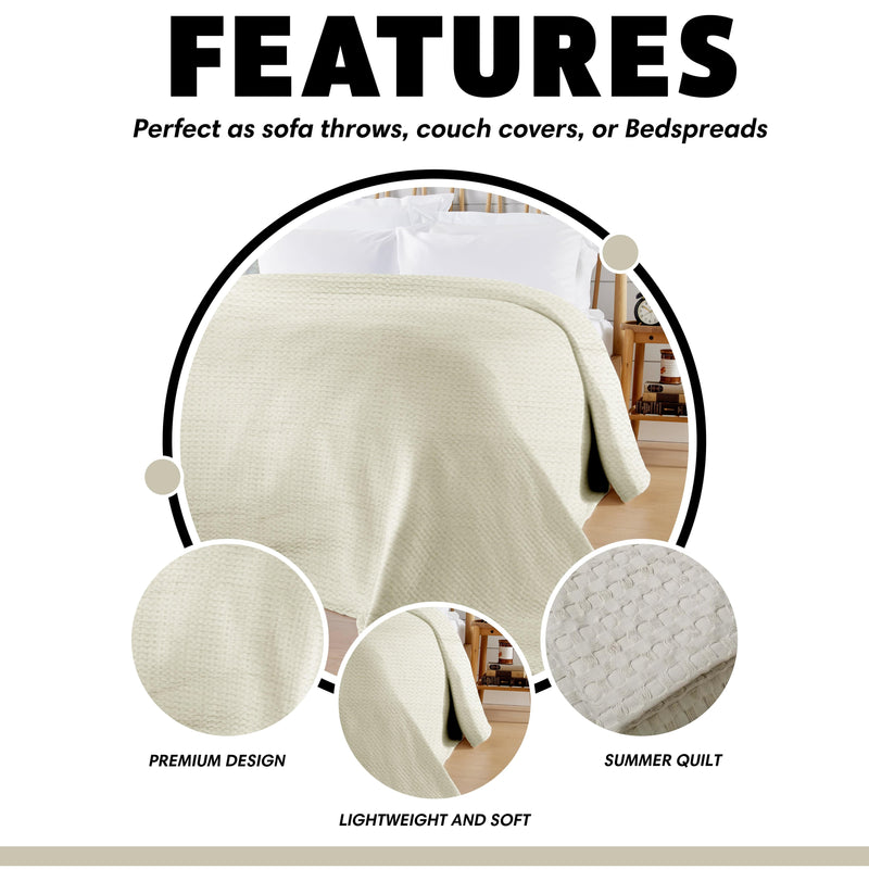 OLIVIA ROCCO Florian Checked Throw Blanket Natural Cotton Bedspread For Sofas Armchairs