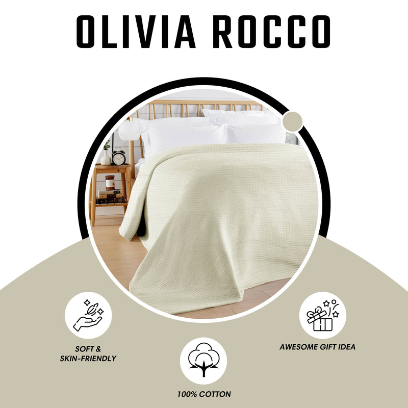 OLIVIA ROCCO Florian Checked Throw Blanket Natural Cotton Bedspread For Sofas Armchairs
