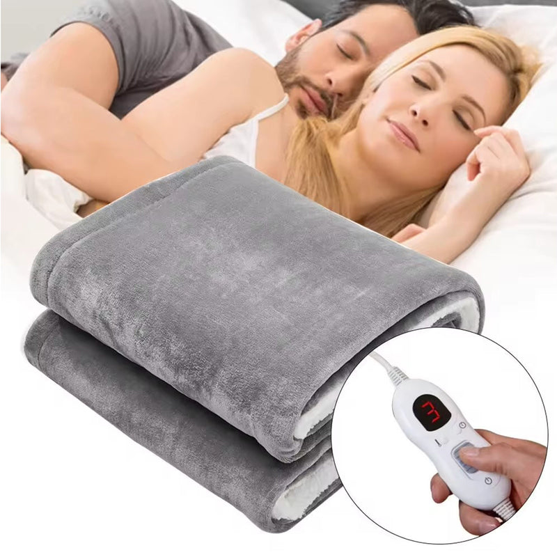 OLIVIA ROCCO Double Layer Electric Heated Throw Blanket Grey With Adjustable Heat