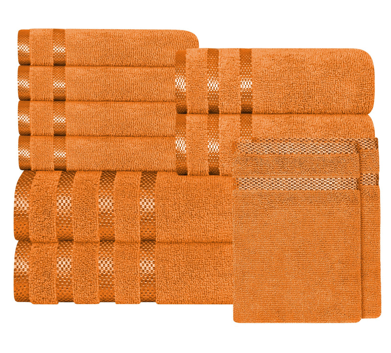 OLIVIA ROCCO Belmont Viscose Stripe Orange Towels 100% Cotton Hotel Quality Bath Towels