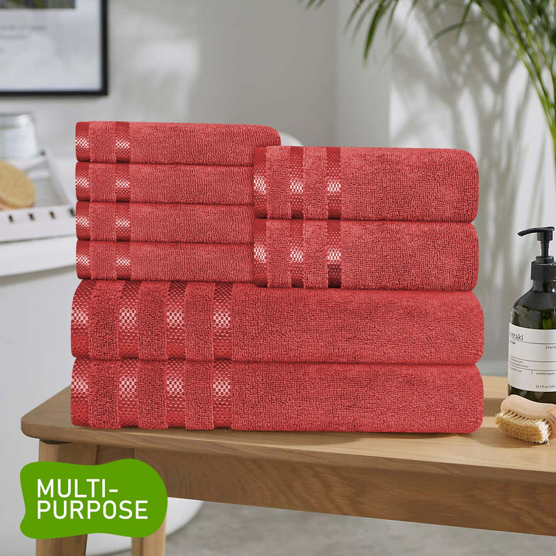 OLIVIA ROCCO Belmont Viscose Stripe Red Towels 100% Cotton Hotel Quality Super Absorbent