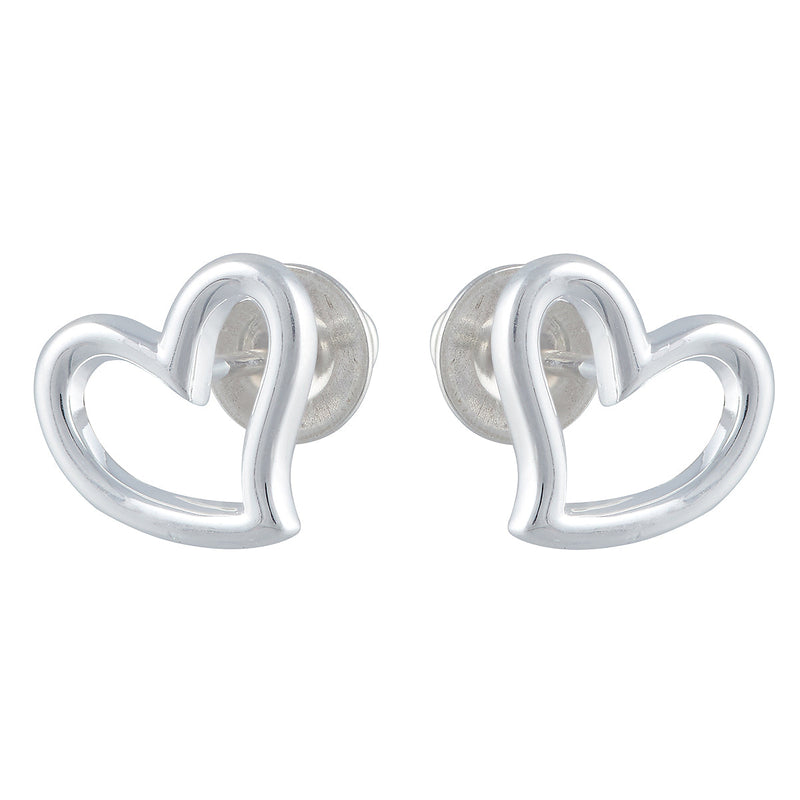 Open Heart Silver Stud Earrings