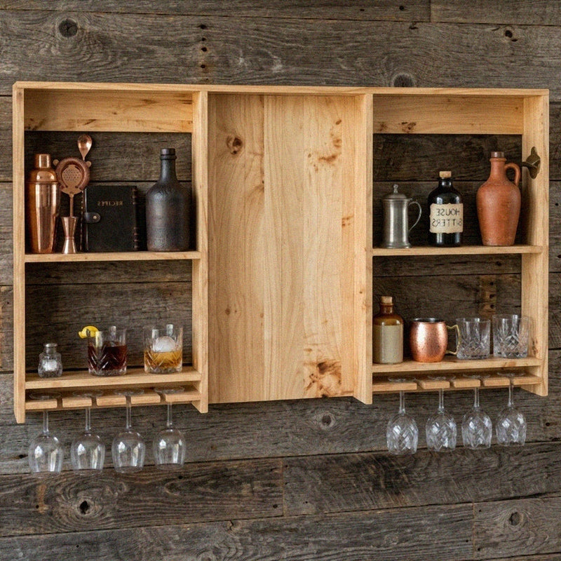 Large Rustic Wooden Bar Shelving Unit