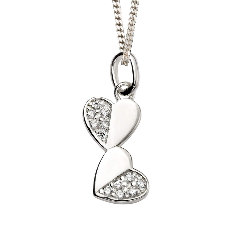 Beginnings Double Heart Drop Pendant with Cubic Zirconia