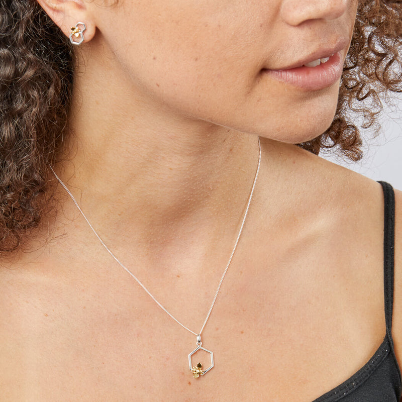 Beginnings Yellow Gold Plated Bee and Honeycomb Earrings