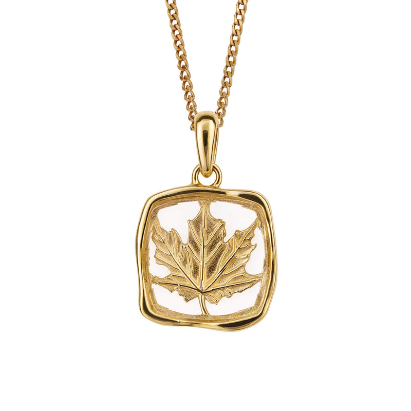Beginnings Organic Square Pendant with Enclosed Leaf