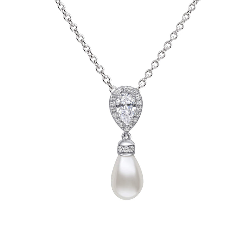 Diamonfire Teardrop Zirconia Pendant with Shell Pearl Drop