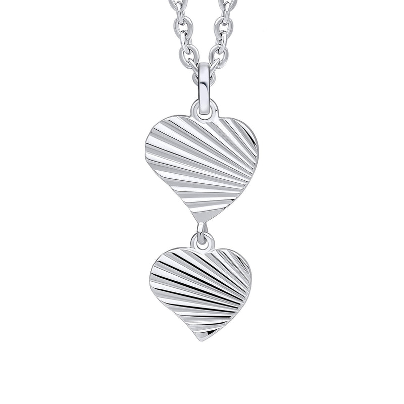 Beginnings Diamond Cut Double Heart Drop Pendant