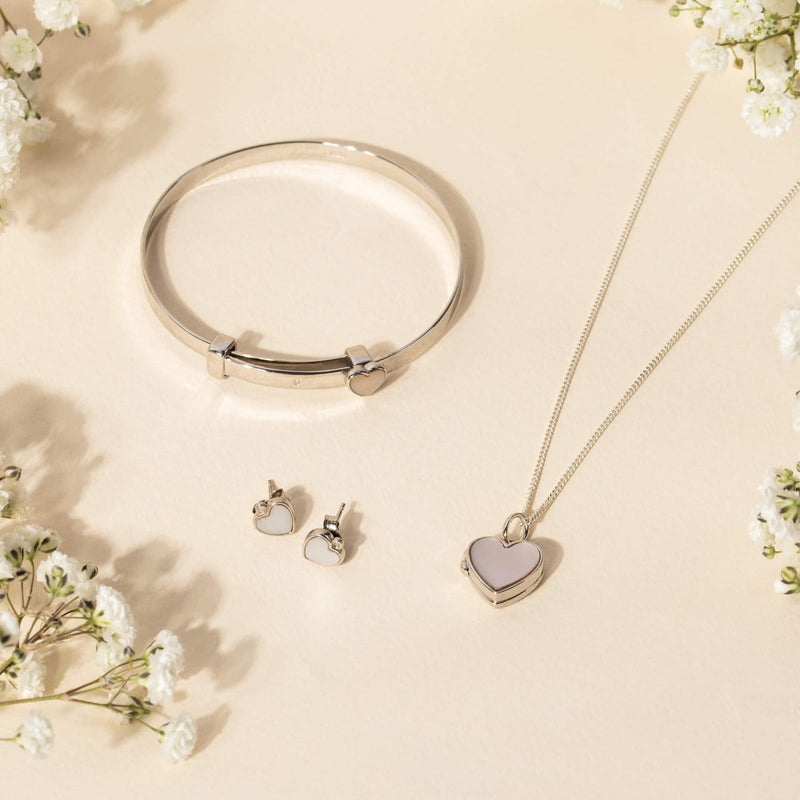 D For Diamond Mother of Pearl Heart Stud Earrings with Diamond