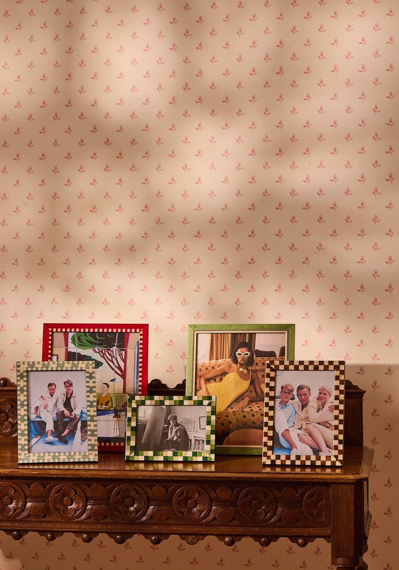 Red and White Striped Marquetry Photo Frame 7.8 X 9.8" Wall and Desk