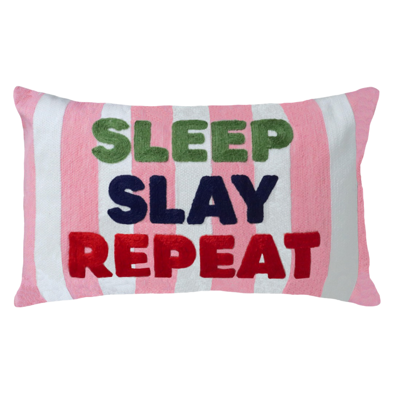 Sleep Slay Repeat - Slogan Needlepoint Pillow