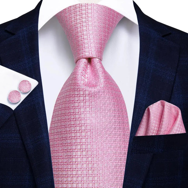 Pink Geometric Silk Tie - With Matching Cufflinks & Pocket Square
