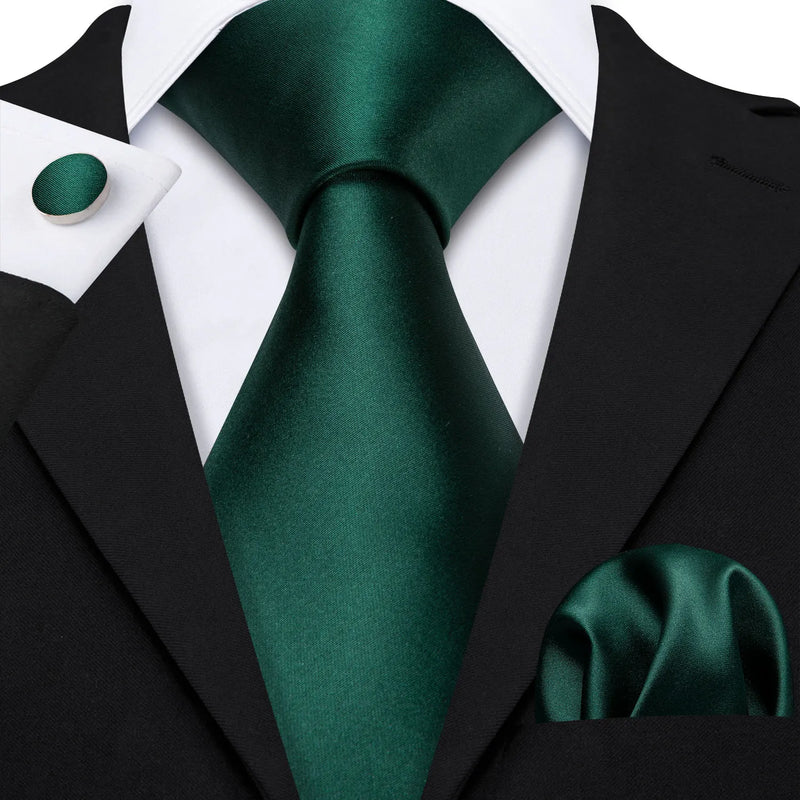 Plain Green Silk Tie - With Matching Cufflinks & Pocket Square