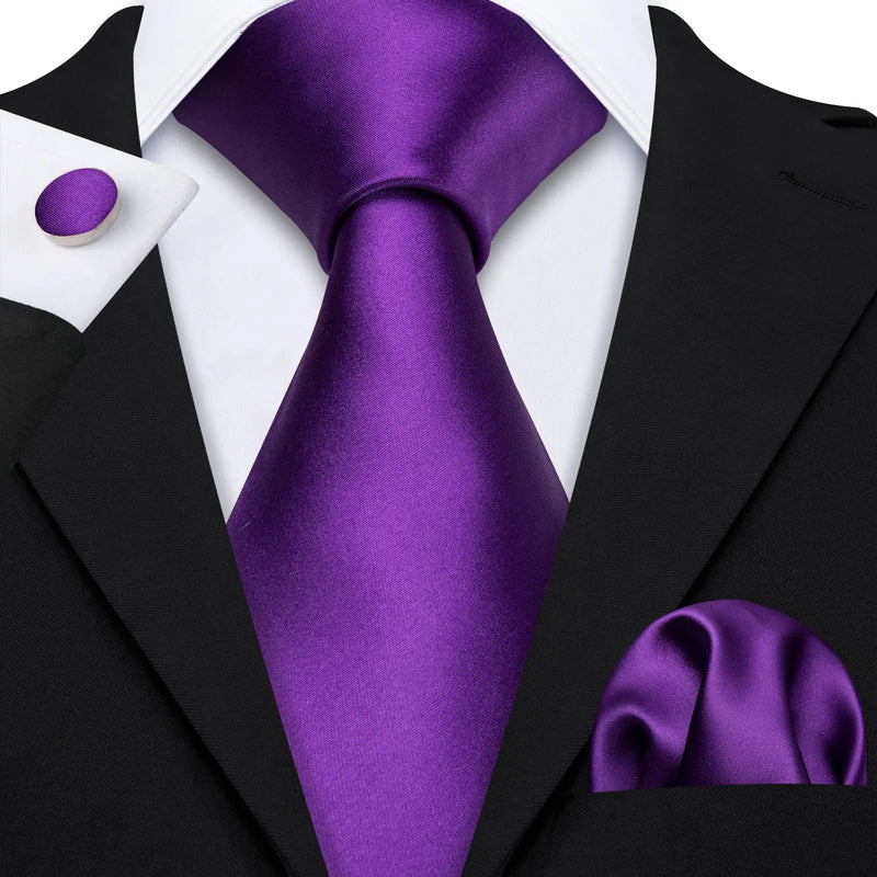 Plain Purple Silk Tie - With Matching Cufflinks & Pocket Square