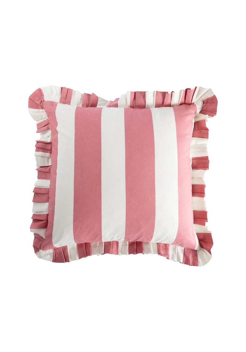 Pink Candy Cabana Stripe Ruffled Cushion Cover