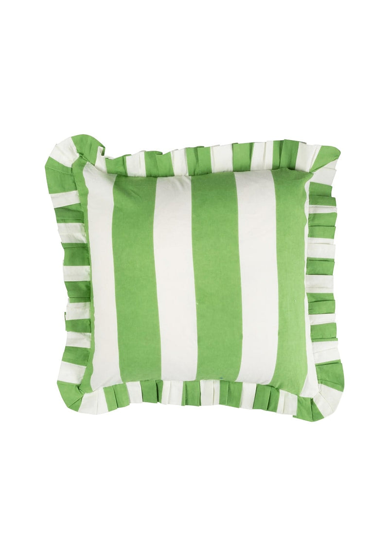 Green Cabana Stripe Ruffled Cushion Cover