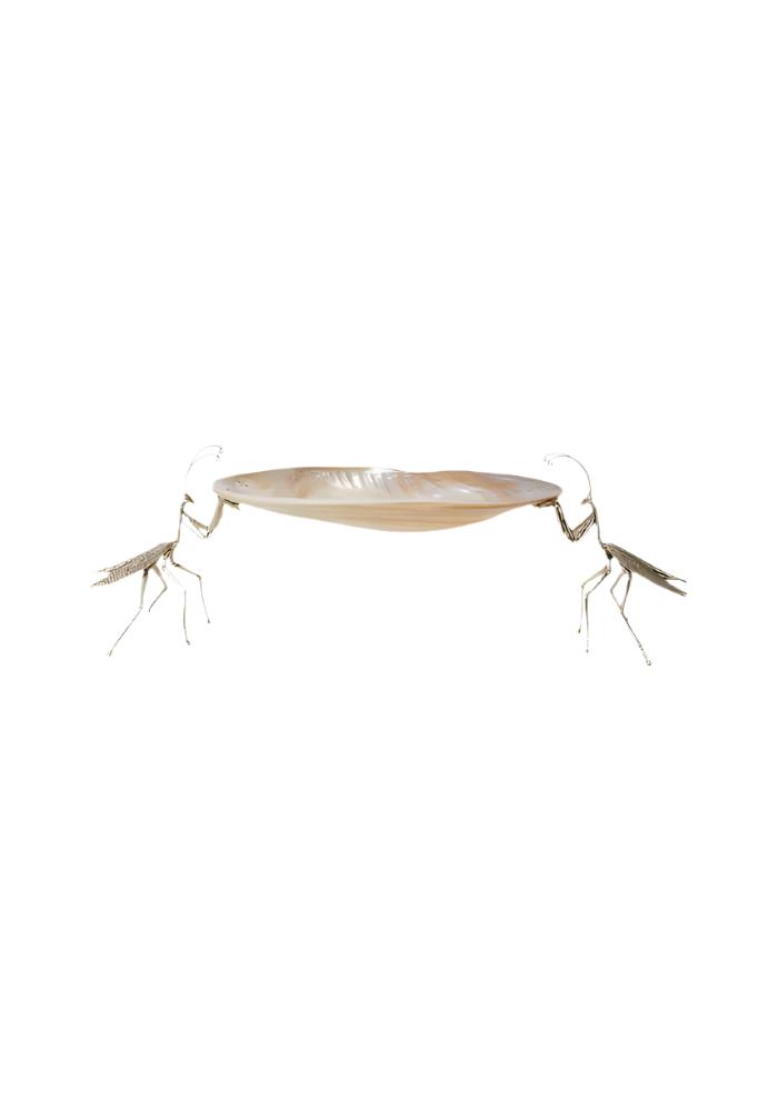 "Praying for your Caviar" Silver Praying Mantis and Shell Tray