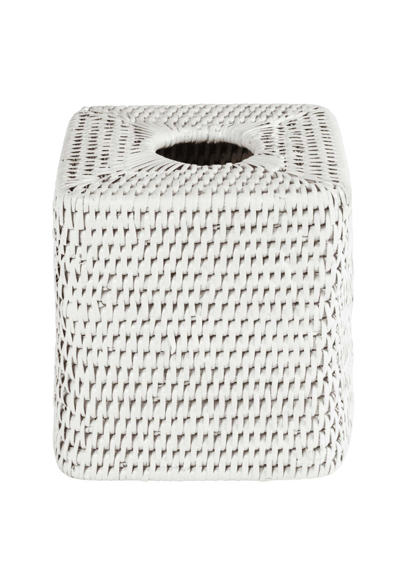 Rattan Tissue Box Cover - White