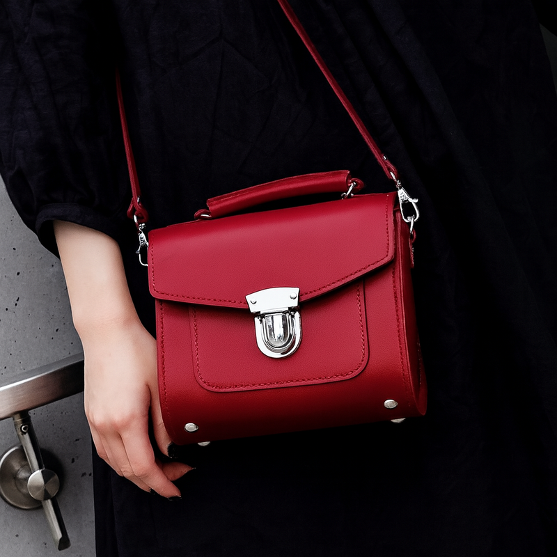 Handmade Leather Sugarcube Handbag - Red