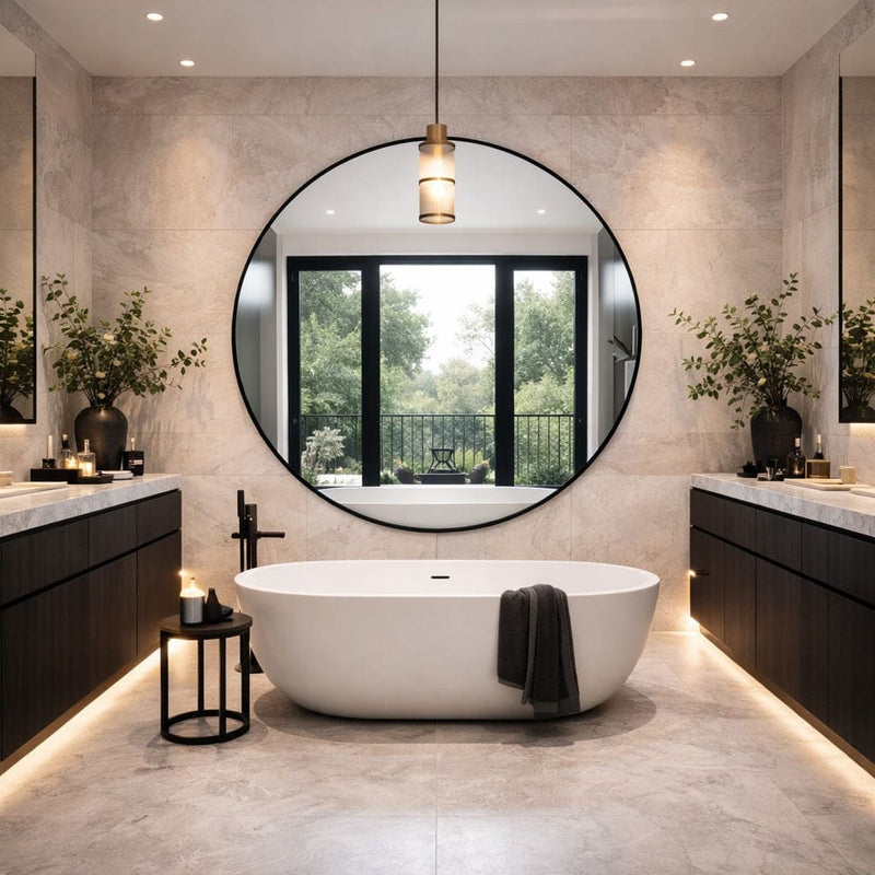 Rei - Extra Large Round Black Metal Circle Mirror - 150cm x 150cm