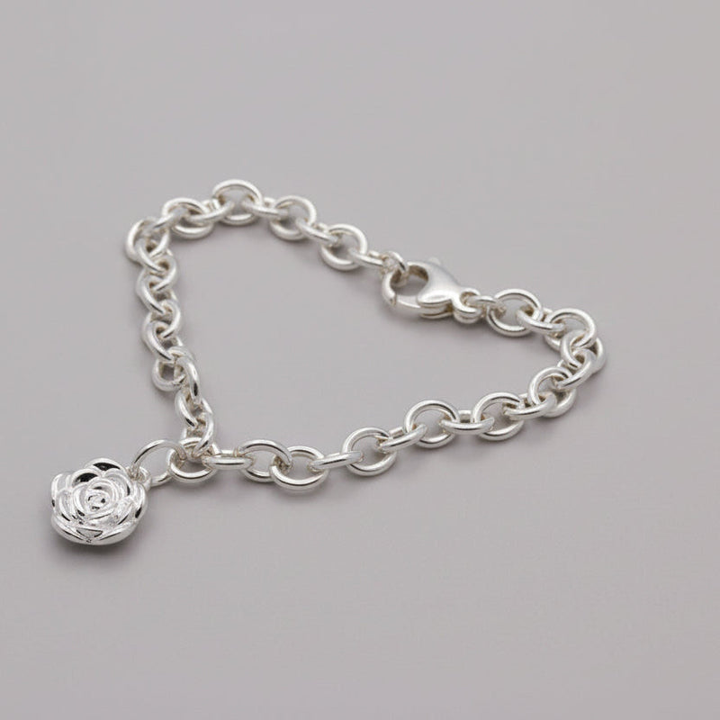 Rose Flower Personalised  Silver Charm