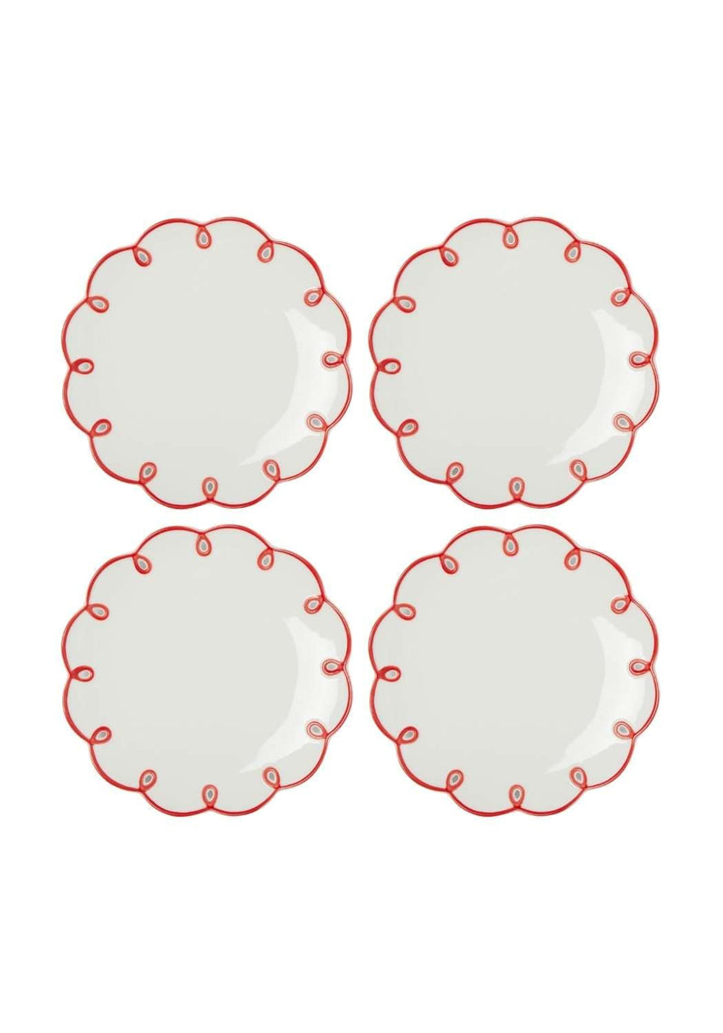 Rosy Red Scalloped Side Plates - Set of 4