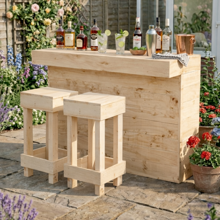 L-Shape Rustic Wooden Garden Bar