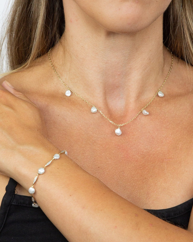 Elements Gold Keshi Pearl and Diamond Station Bracelet