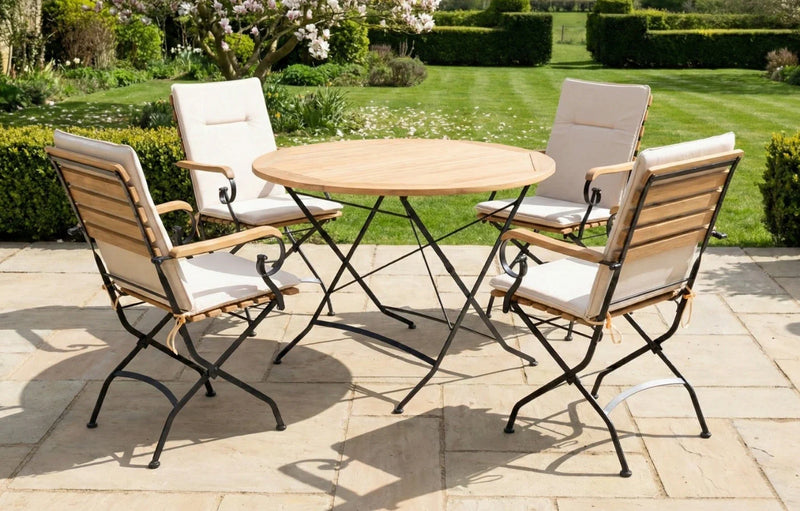 Sicily 4 Seater Teak and Wrought Iron Round 110cm Garden Dining Set