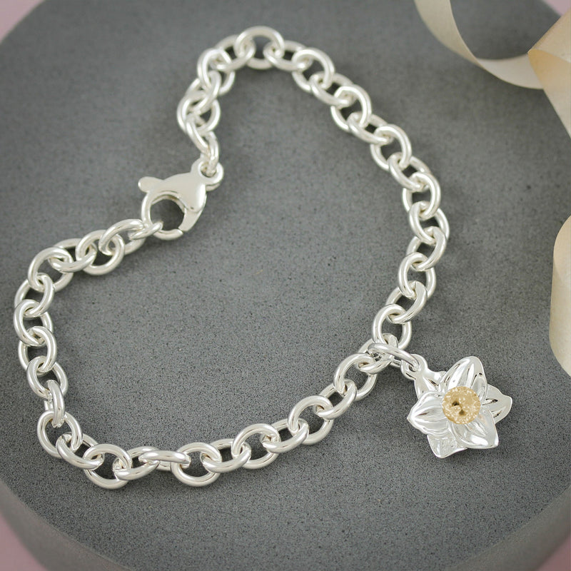 Daffodil Flower Silver & Solid Gold Charm