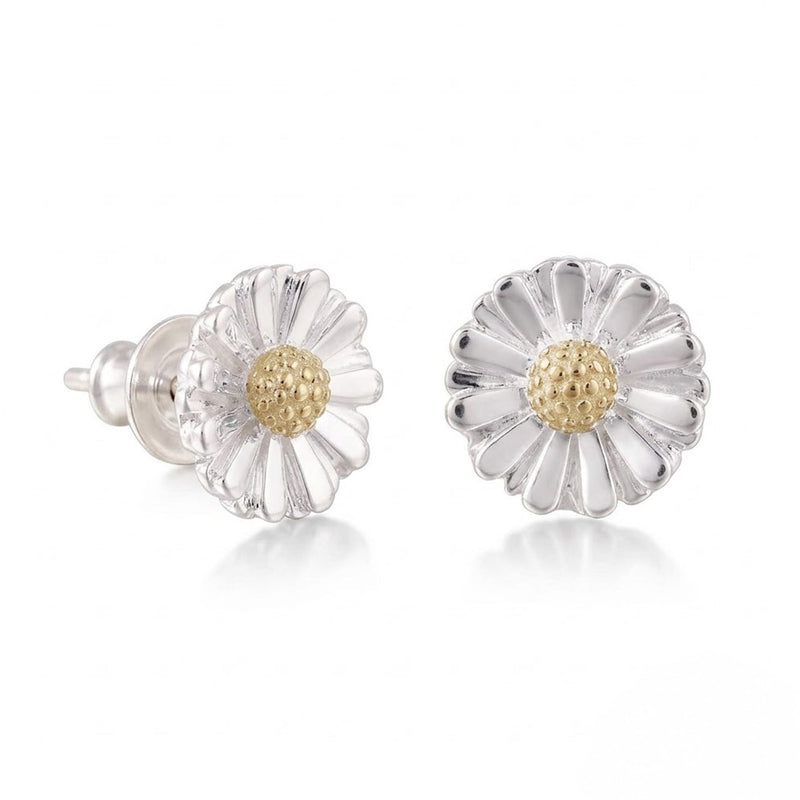 Daisy Silver & Solid Gold Stud Earrings