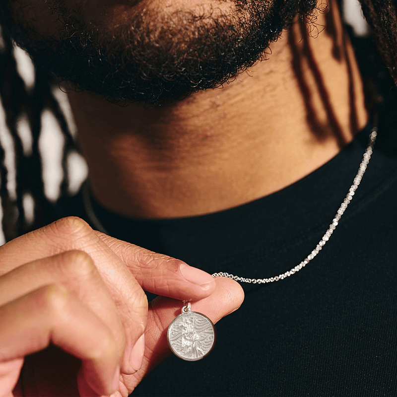 Storm Guardian Small Silver St Christopher Necklace