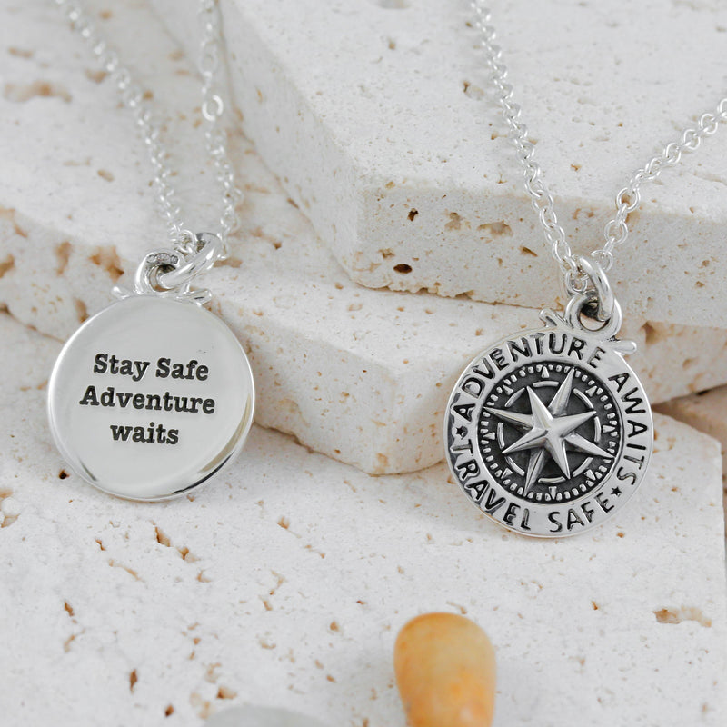 Travel Safe Compass St Christopher Small Silver Necklace