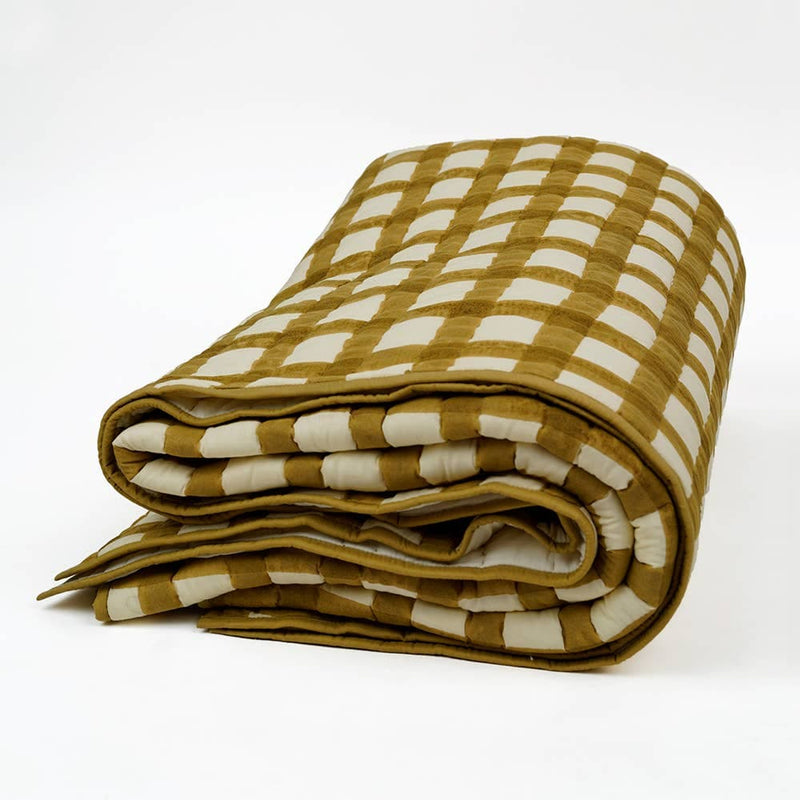 Soft Cotton Mustard Grid Quilt