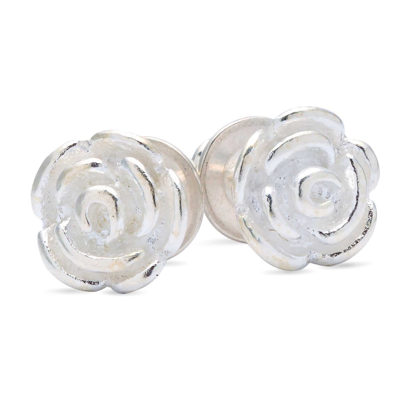 Rose Flower Silver Stud Earrings