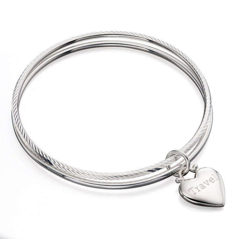 Beginnings Diamond Cut Double Bangle with Heart Tag