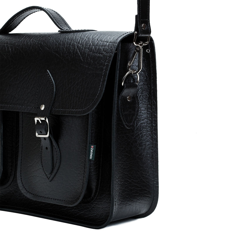 Twin Pocket Executive Handmade Leather Satchel - Black
