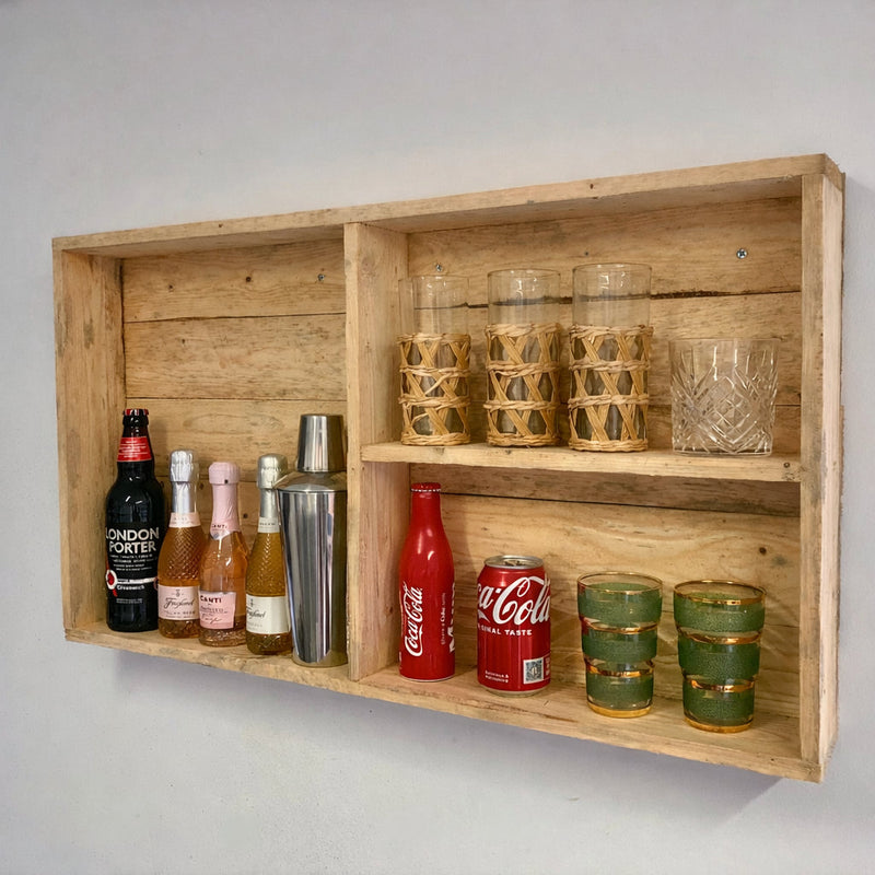 Rustic Wooden Bar Wall Mounted Shelving Unit