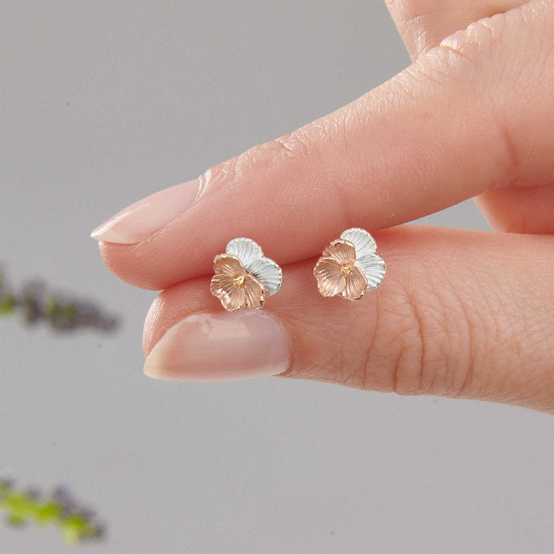 Violet Flower Silver & Rose Gold Stud Earrings