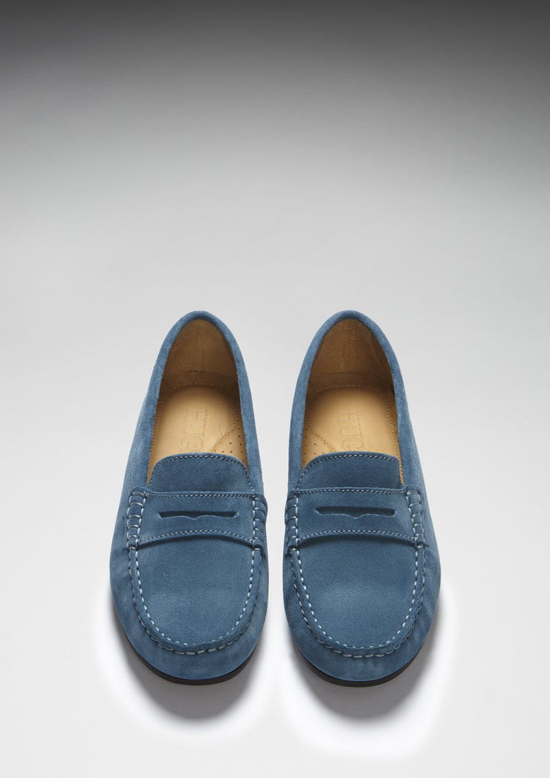 Women's Penny Driving Loafers Full Rubber Sole, teal suede