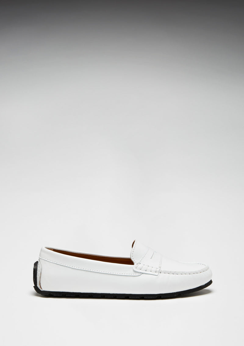 Women's Tyre Sole Penny Loafers, white leather