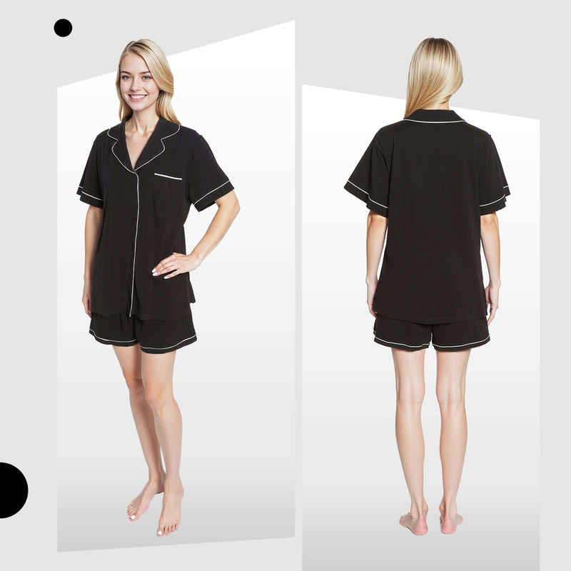Daisy Dreamer Women's Black Short Pyjama Set Super Soft Sleepwear with Button Up Top