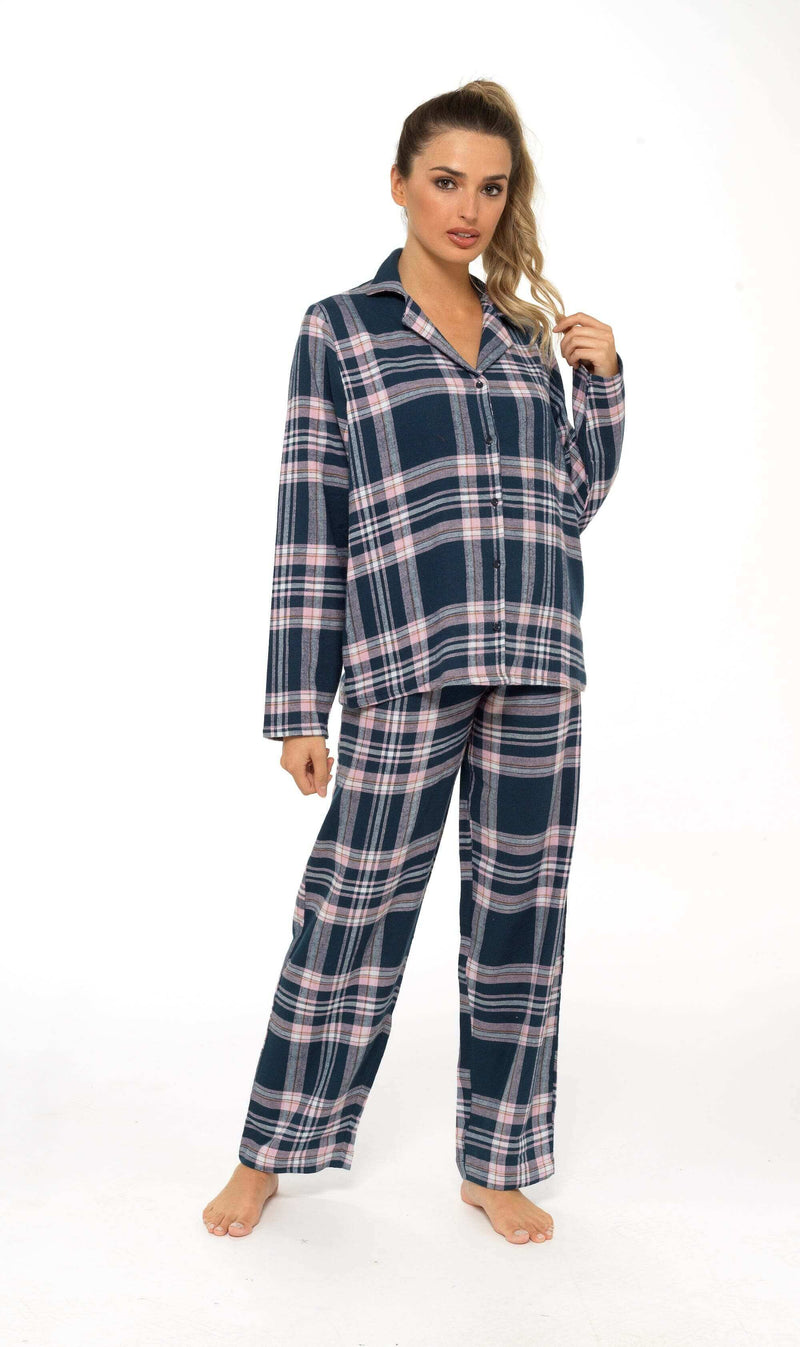 Daisy Dreamer Womens Flannelette Check Pyjama Set Soft Brushed Cotton Easy Care Super Soft Cosy Sleepwear