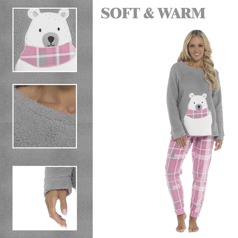 Daisy Dreamer Womens Fleece Pyjama Set Ultra Soft Polar Bear Print Cosy Winter Easy-Care Cotton Rich Sleep Set