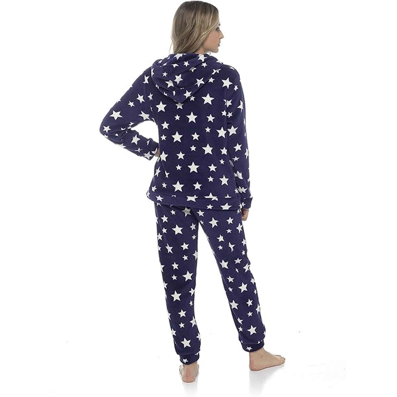 Daisy Dreamer Women's Plush Fleece Hooded Pyjama Set With Star Design Ultra-Soft