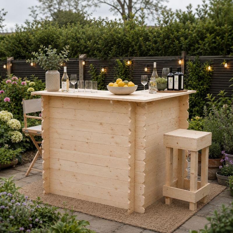 Rustic Wooden Interlock Corner Bar - 110cm High
