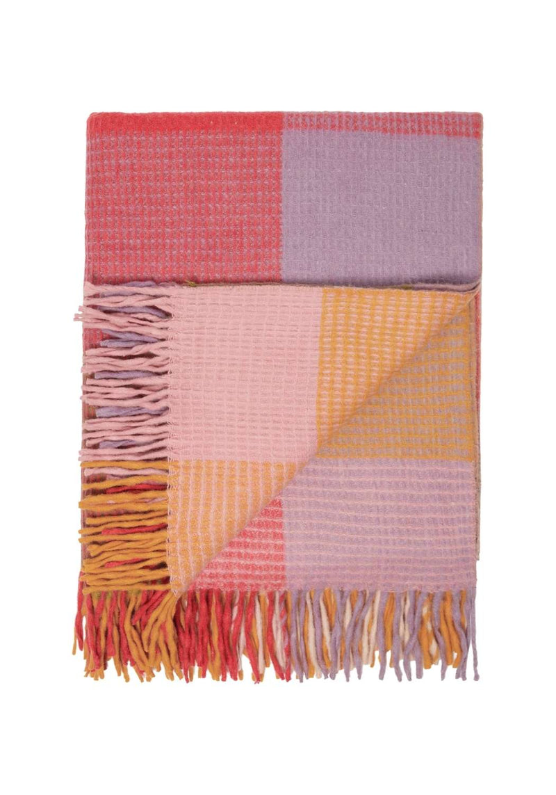 Wool Waffle Blanket In Orange/Pink Check
