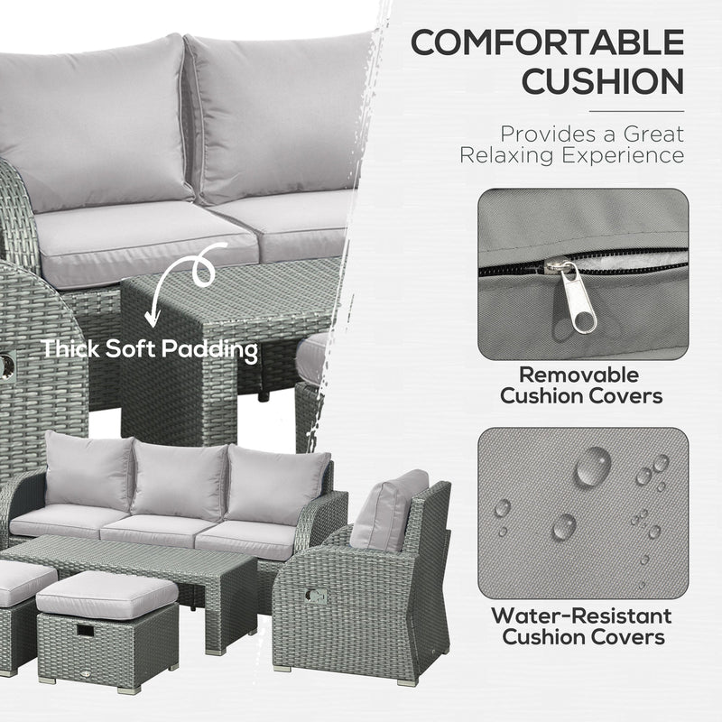 Outsunny Six-piece Outdoor Rattan Dining Set, with Reclining Armchairs - Grey