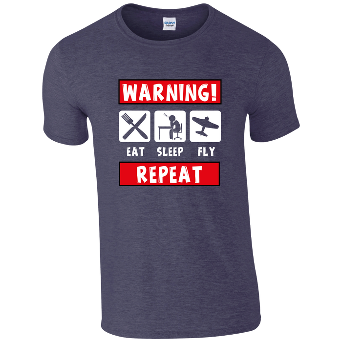 Warning Eat Sleep Fly Pilot Humour T-shirt